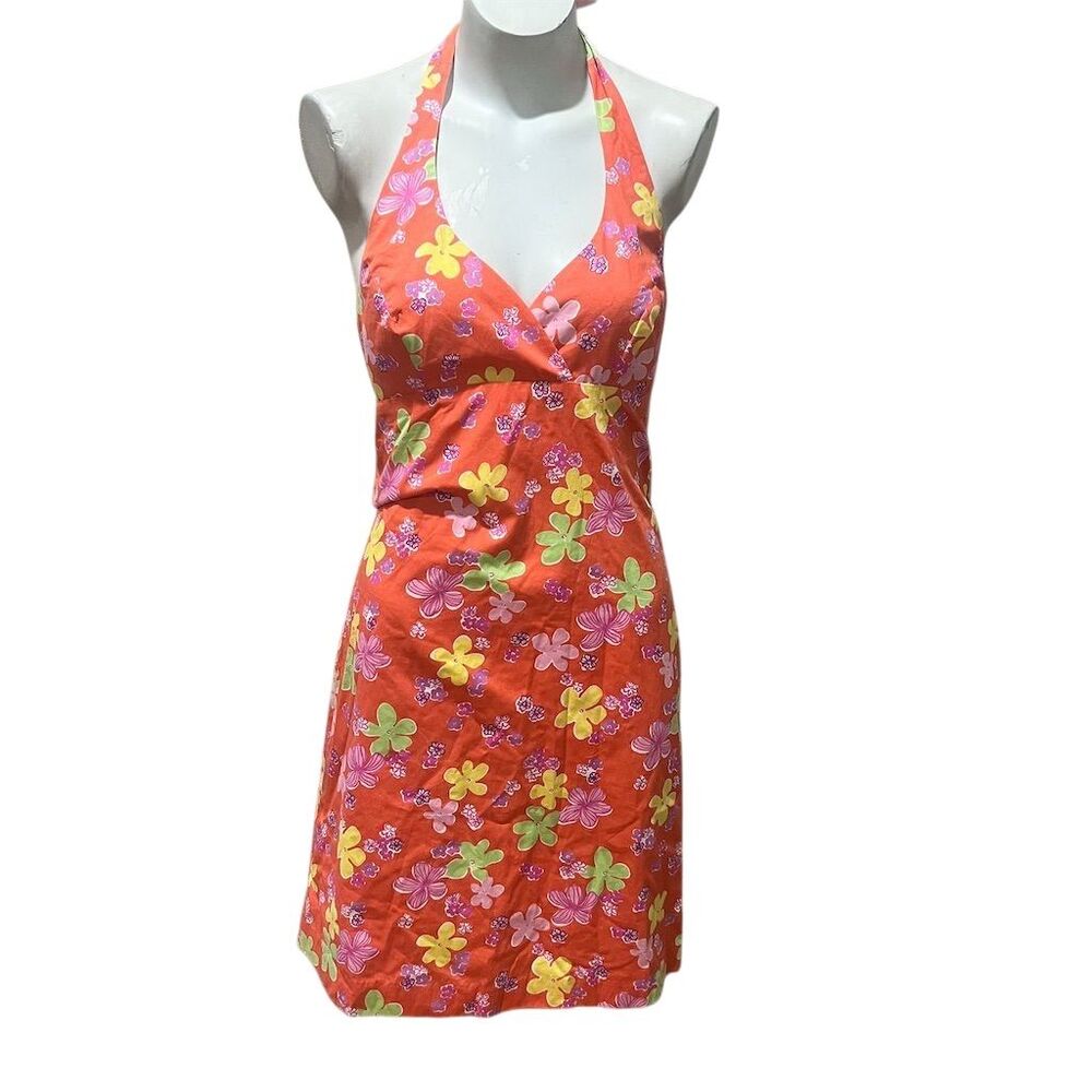 Lilly Pulitzer Women's Size 6 Orange Floral Halter Dress Short Casual